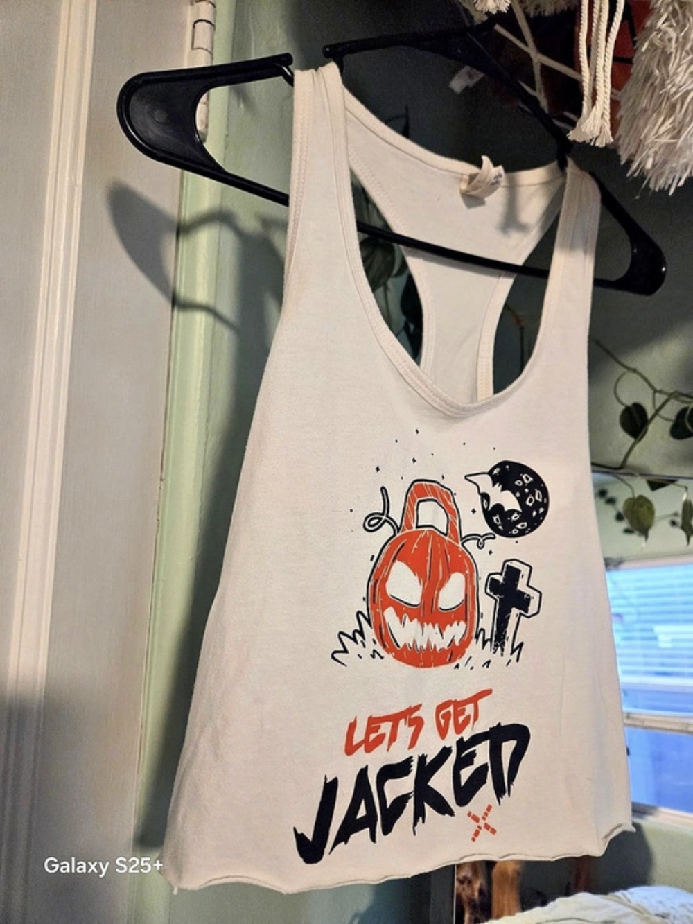 Graphic Halloween Cropped Racerback Tank in Cream Like New Small